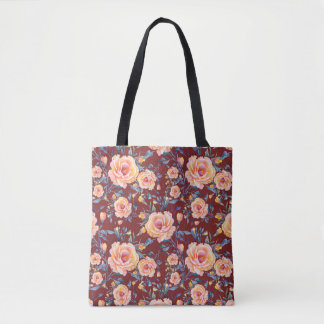 Tote Bag Roses, sans soudure, motif arrière - plan rouge