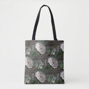 Tote Bag Roses sur bois patiné