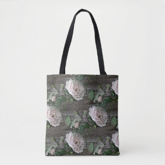 Tote Bag Roses sur bois patiné