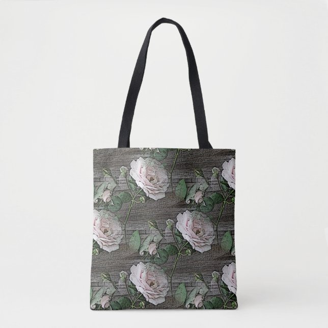 Tote Bag Roses sur bois patiné (Devant)