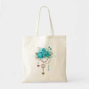 Tote Bag Roses turquoise avec touches