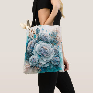 Tote Bag Roses turquoise et or à grande échelle