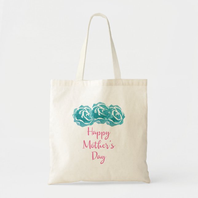 Tote Bag Roses turquoises de l'aquarelle Joyeuse fête des m (Devant)