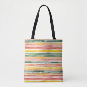 Tote Bag Roses Vertes Pêches Roses Rouges Jaunes Rayures