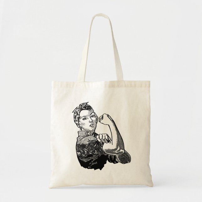 Tote Bag Rosie-Le-Riveter Graphique Féministe De Ligne-Art (Devant)