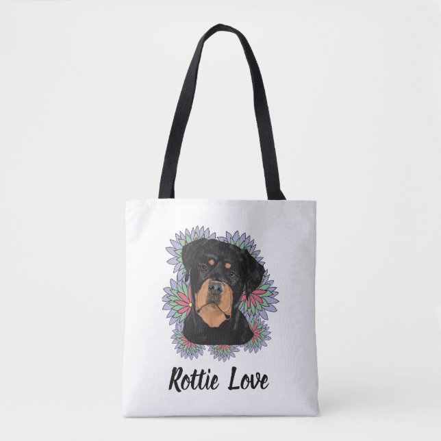 Tote Bag Rottie Love tote– Whimsical Rottweiler Art (Devant)