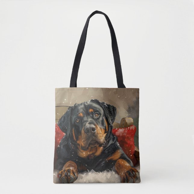 Tote Bag Rottweiler chien festif de Noël (Devant)