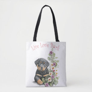 Tote Bag Rottweiler Chien Maman Florale
