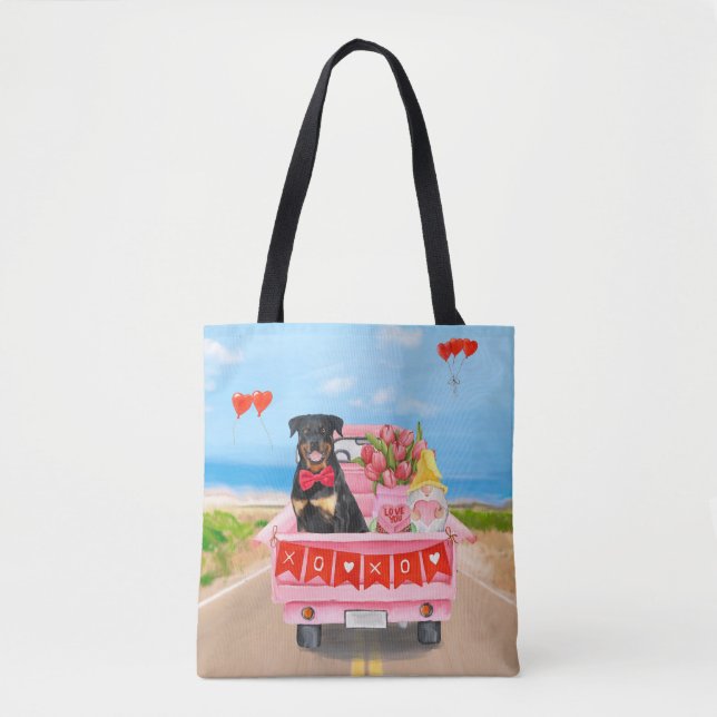 Tote Bag Rottweiler Chien Saint Valentin Coeurs de Camion (Devant)