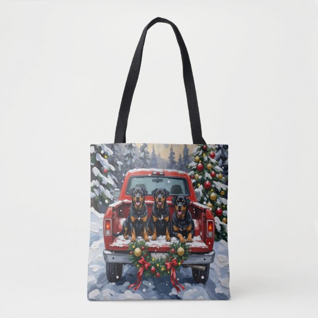 Tote Bag Rottweiler Christmas Red Truck Holiday (Devant)