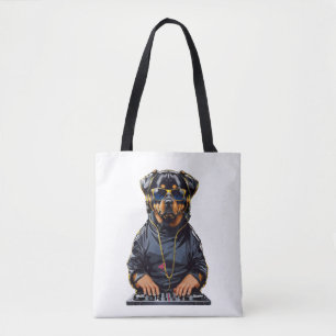 Tote Bag rottweiler Dog Dj avec platine et casque