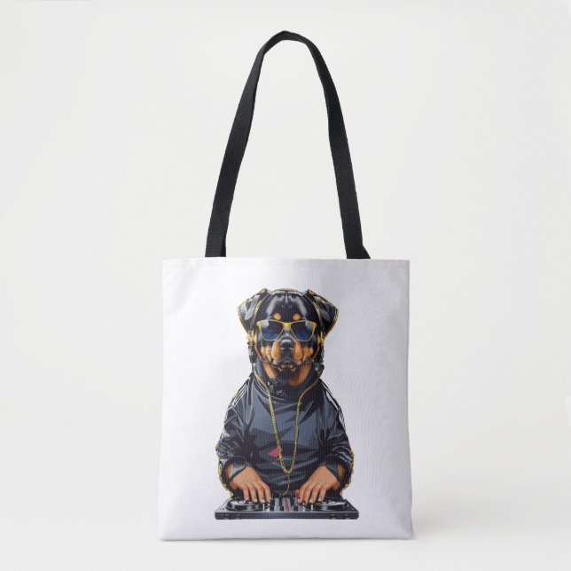 Tote Bag rottweiler Dog Dj avec platine et casque (Devant)