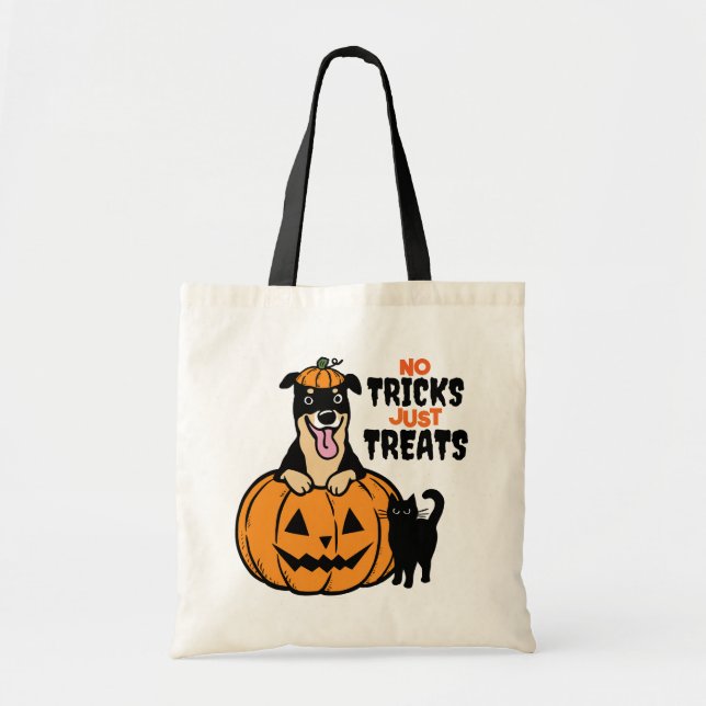 Tote Bag Rottweiler Halloween Pas de bons mots juste traite (Devant)
