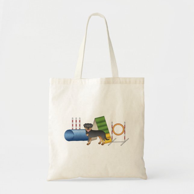 Tote Bag Rottweiler noir et feu avec équipement d'agilité (Devant)