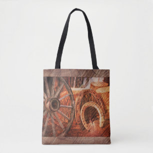 Tote Bag Roue en Wagon Rustique Horseshoes Style Occidental