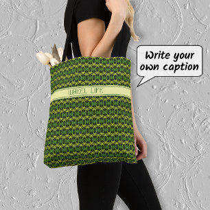 Tote Bag Roues à vélo motif texte personnalisé vert noir