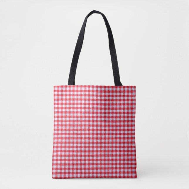 Tote Bag Rouge À damiers Nappe Gros Plan. (Devant)