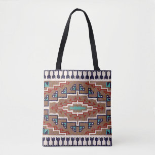 Tote Bag Rouge beige Amérindiens d'Amérique Turquoise Navaj
