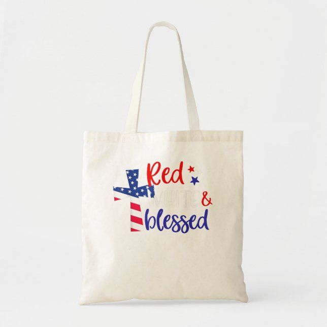 Tote Bag Rouge Blanc Béni Américain Jésus Croix Chrétien 4 (Devant)