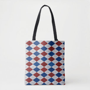 Tote Bag Rouge, Blanc, Bleu Argyle Juillet 4 Paillettes
