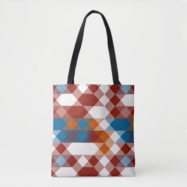 Tote Bag rouge blanc bleu et orange géométrique (Devant)