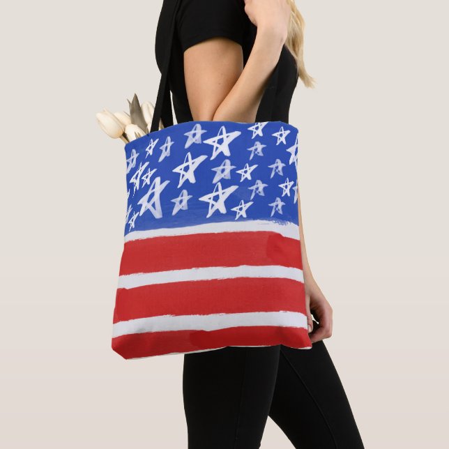 TOTE BAG ROUGE BLANC BLEU OR PATRIOTIQUE STARS STRIPES (De près)