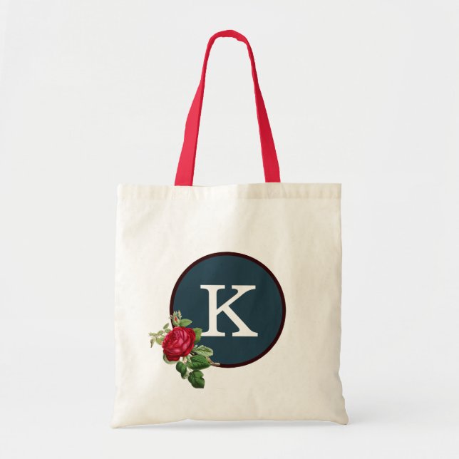 Tote Bag Rouge Blanc Bleu Rose Motif Élégant Monogramme Fou (Devant)