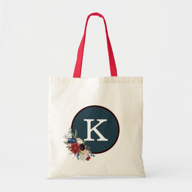 Tote Bag Rouge Blanc Bleu Rose Motif Élégant Monogramme Fou (Devant)