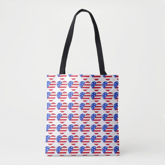Tote Bag Rouge Blanc Bleu USA Patriotique Drapeau Coeur Fou (Devant)