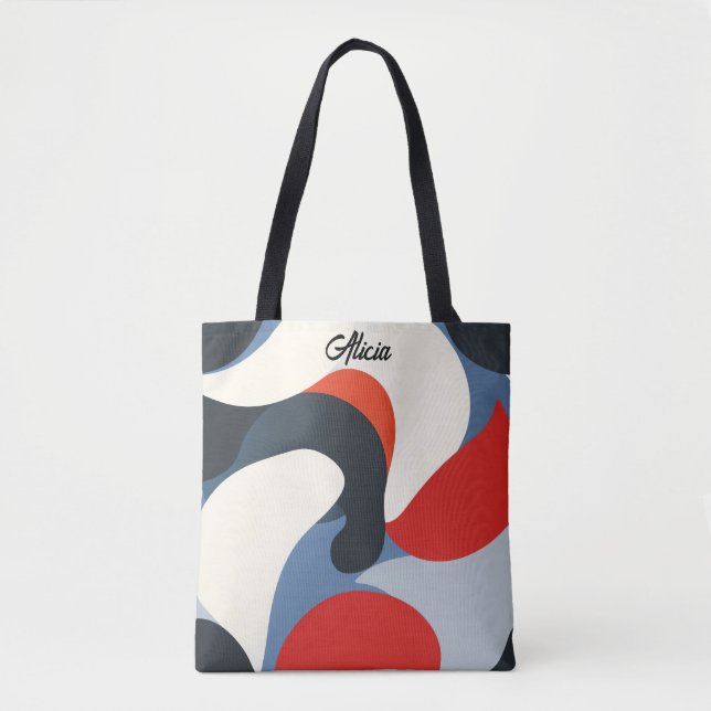 Tote Bag Rouge Blanc Bleu Vagues Noir (Devant)