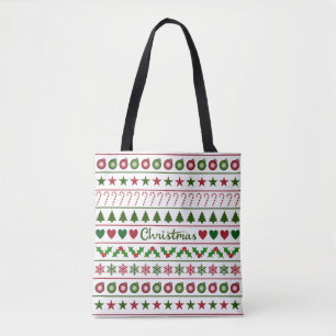 Tote Bag Rouge blanc de vert de motif de motifs de Noël