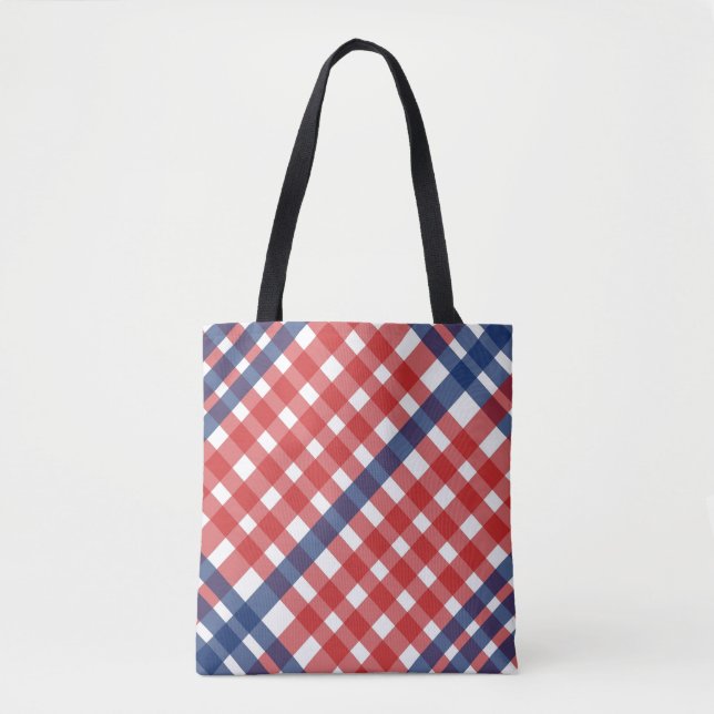 Tote Bag Rouge, blanc et bleu En vichy plaid (Devant)