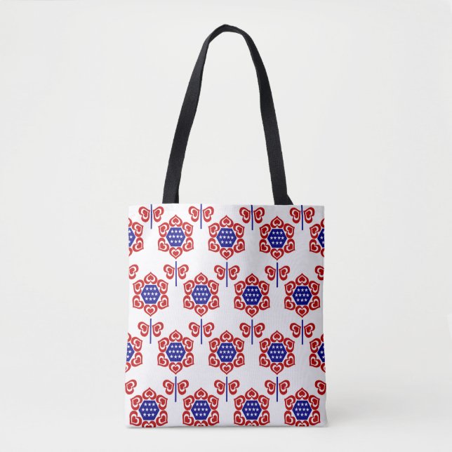 Tote Bag Rouge Blanc Fleur Bleu Design patriotique (Devant)