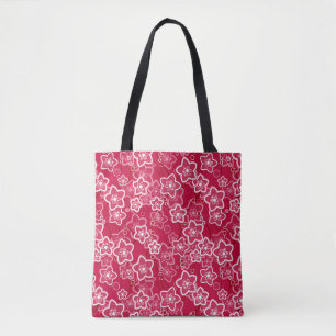 Tote Bag rouge blanc floral rustique mode motif rétro