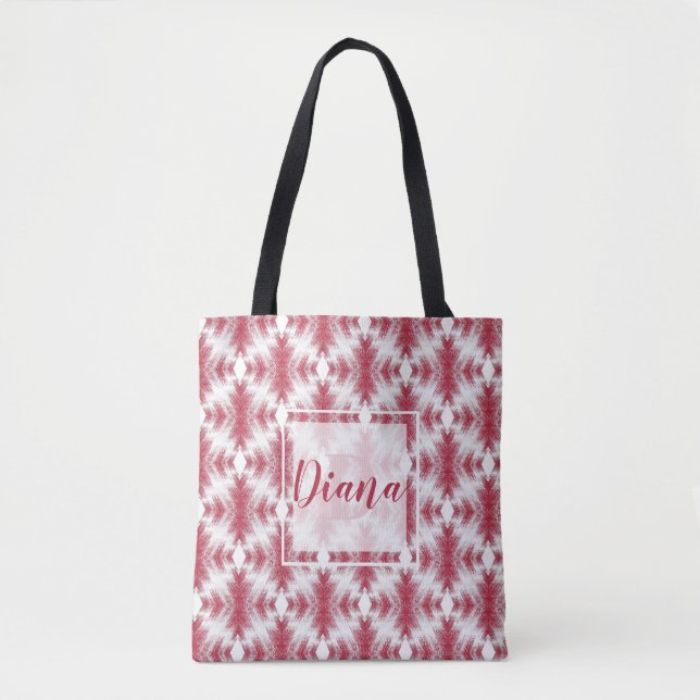 Tote Bag rouge blanc ikat géométrique ethnique stylisé (Devant)