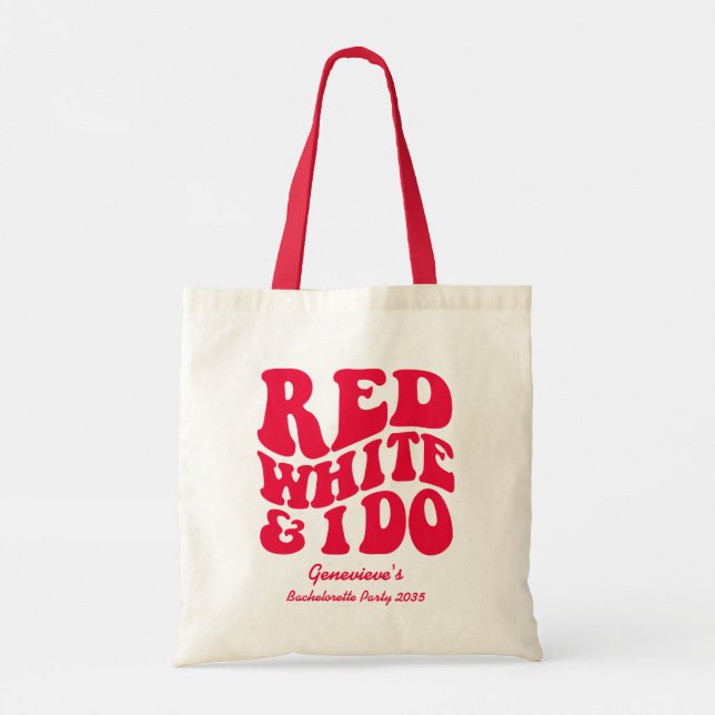 Tote Bag Rouge Blanc Je Le Fais | Rouge Rétro Bachelorette  (Dos)