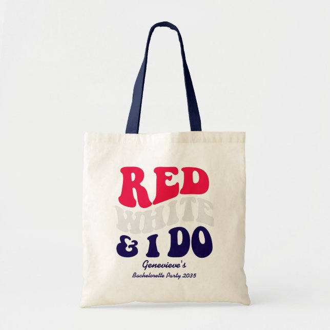 Tote Bag Rouge Blanc Je Le Fais | Texte Américain Rétro pou (Devant)