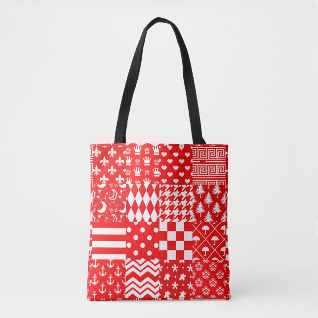 Tote Bag Rouge blanc Mixte Motif Patchwork Design (Devant)
