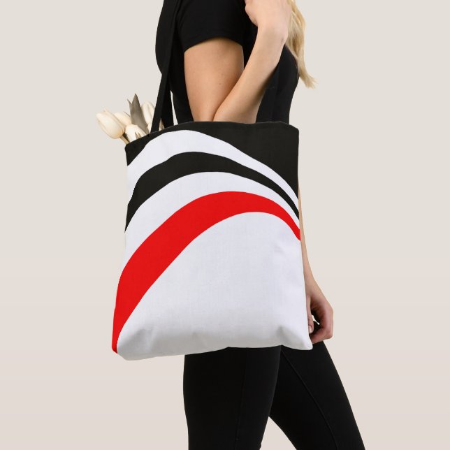 Tote Bag Rouge blanc noir tendance rayures modernes (De près)