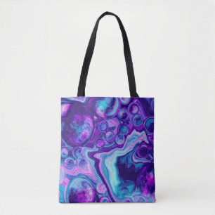 Tote Bag Rouge, Bleu, Bokeh Rose Marbre Fluid Art