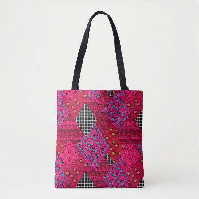 Tote Bag Rouge Crimson coloré patchwork (Devant)