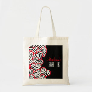 Tote Bag Rouge doux élégant 16 Zebra Heart Design Nom