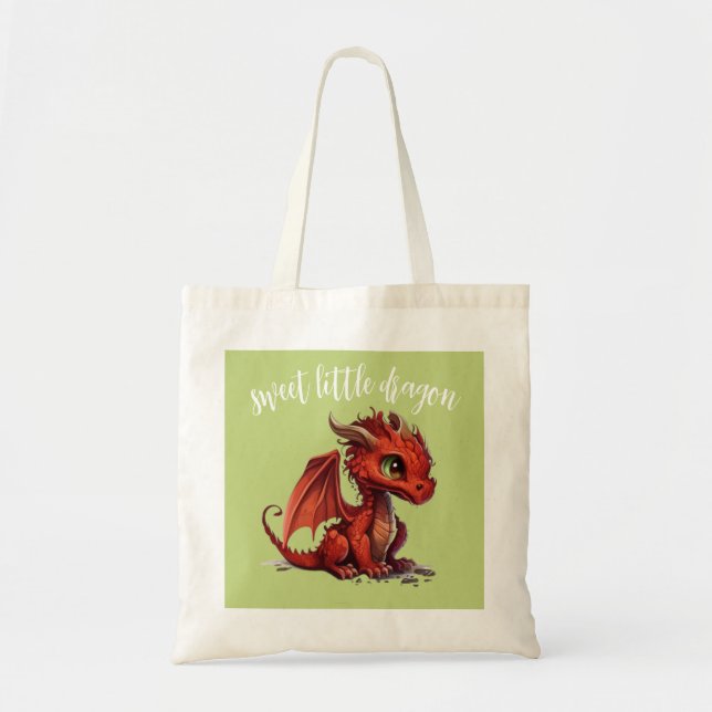 Tote Bag Rouge Dragon état de naissance violet vert aquarel (Devant)