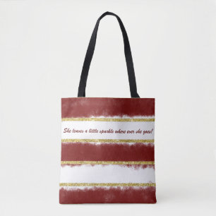 Tote Bag Rouge et message fait sur commande rayé d'or