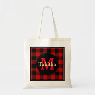 Tote Bag Rouge et Noir Carreaux Monogramme et Nom
