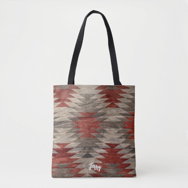 Tote Bag Rouge & Gris Texturé Amérindien (Devant)