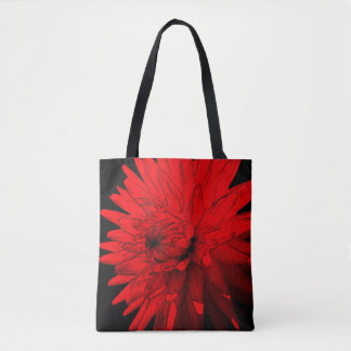 Tote Bag Rouge Hot Dahlia Abstrait Flower Art