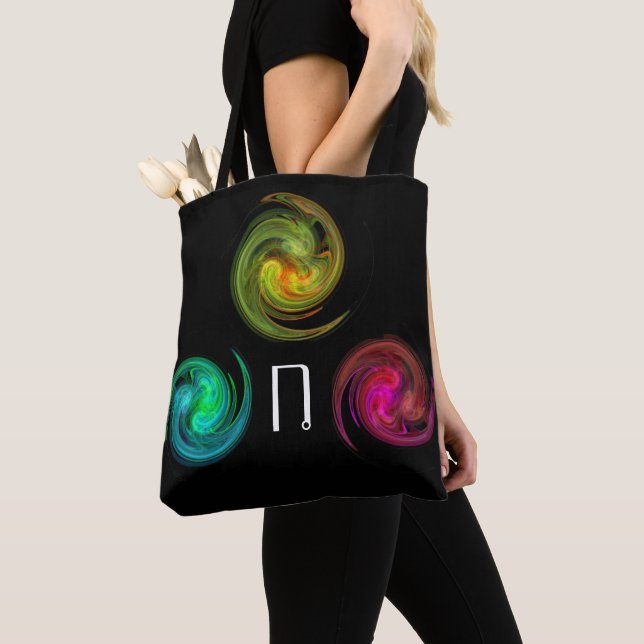 Tote Bag ROUGE JAUNE BLEU CLAIR VORTEX Monogramme Noir (De près)
