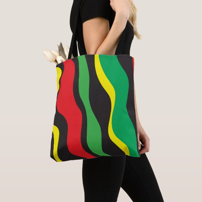 Tote Bag Rouge Jaune Vert Rasta Noir Vague (De près)