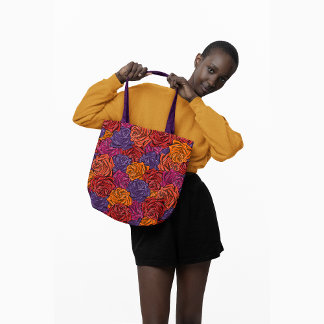 Tote Bag Rouge, lilas, orange, coloré, floral, Rose